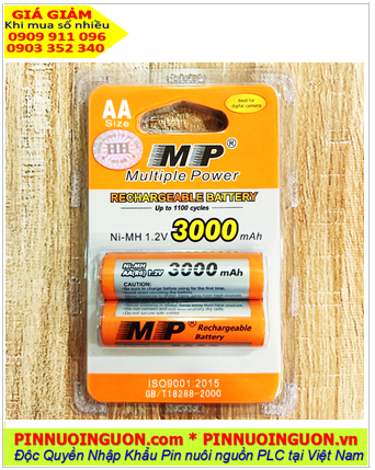 MP AA3000mAh _Pin tiểu sạc 1.2v MP AA3000mAh 1.2v (HR6/R6) chính hãng (Loại vỉ 2viên)